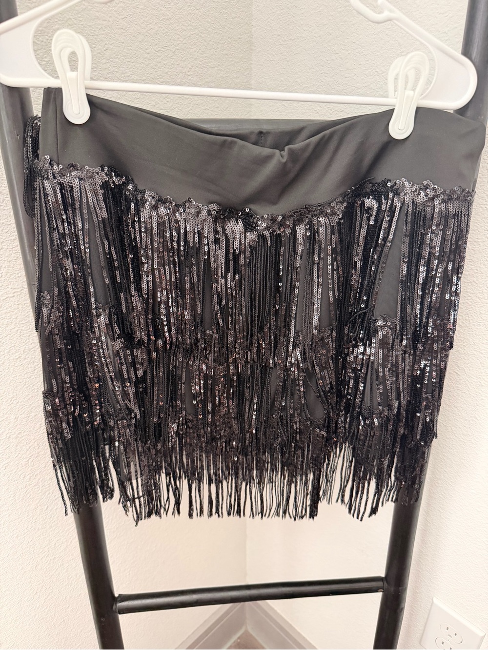 SHEIN Black Sequin Fringe Mini Skirt